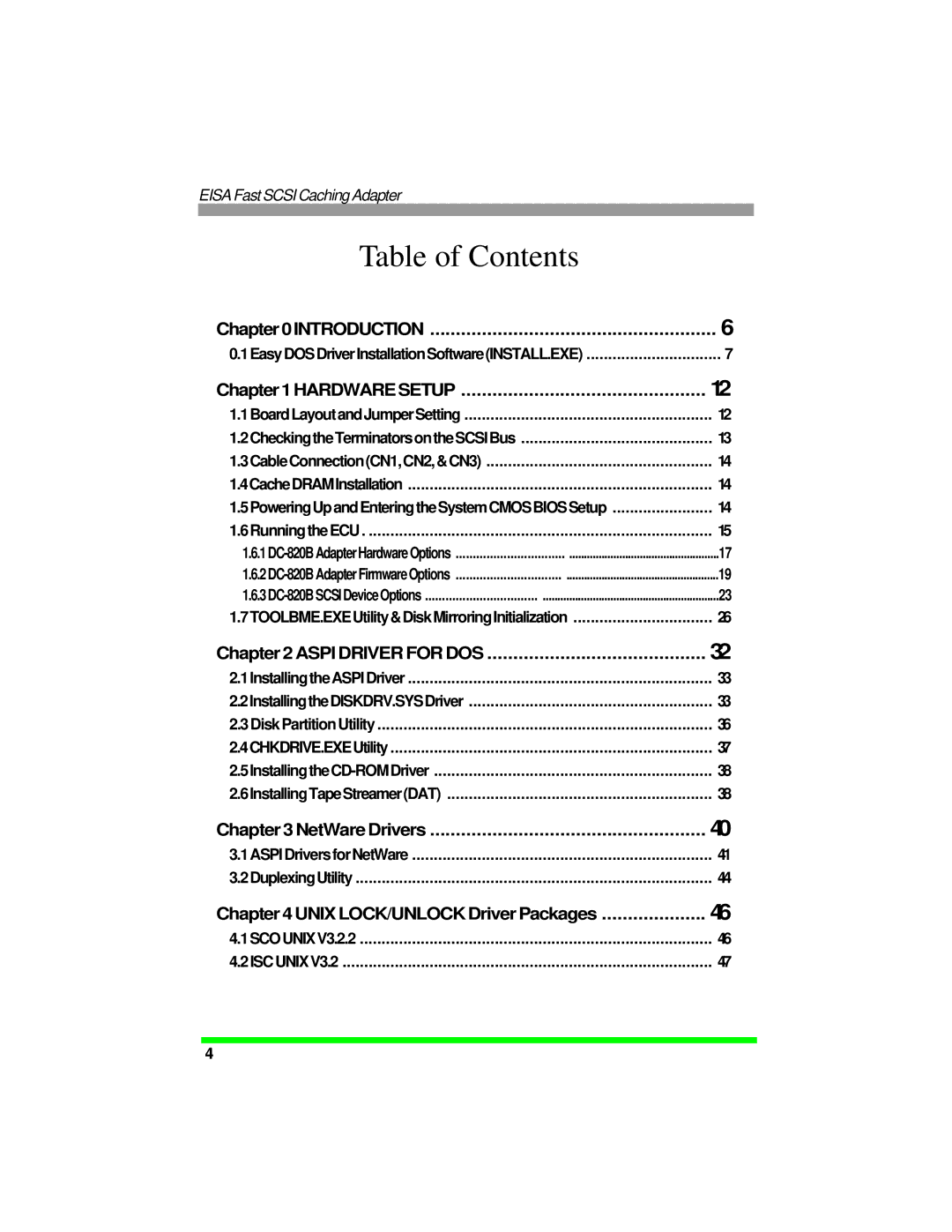 Tekram Technology DC-820B manual Table of Contents 