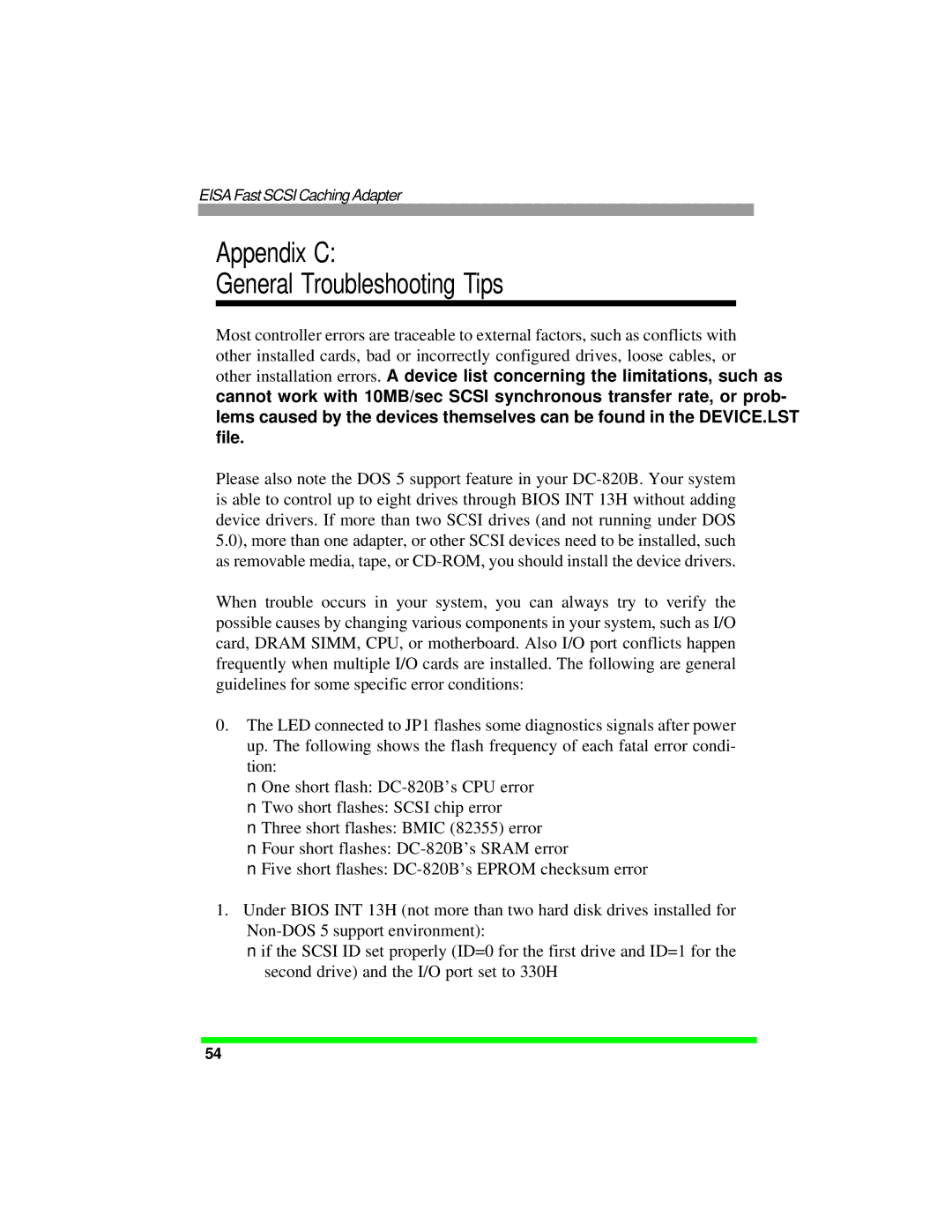 Tekram Technology DC-820B manual Appendix C General Troubleshooting Tips 