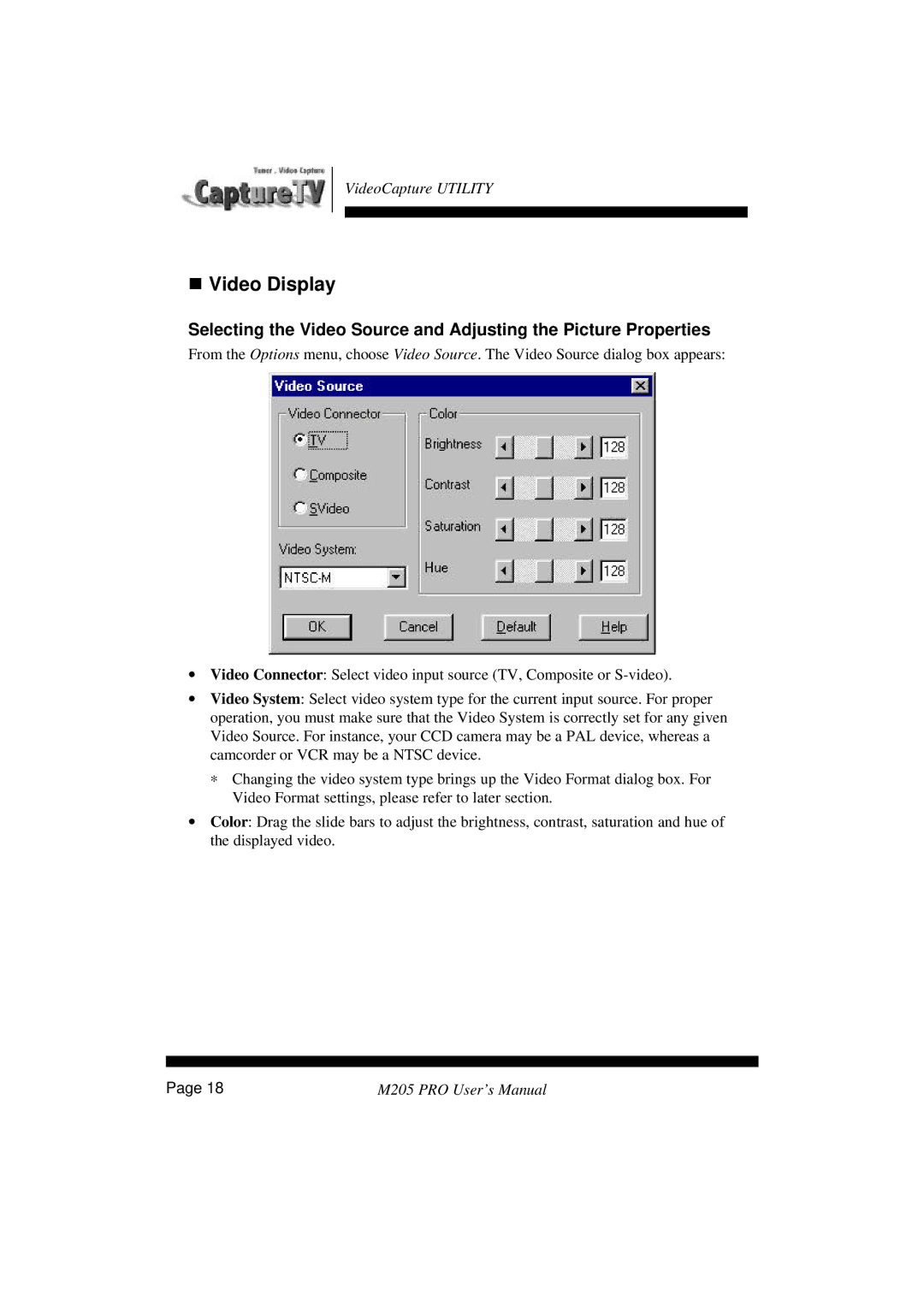 Tekram Technology M205 manual Video Display 