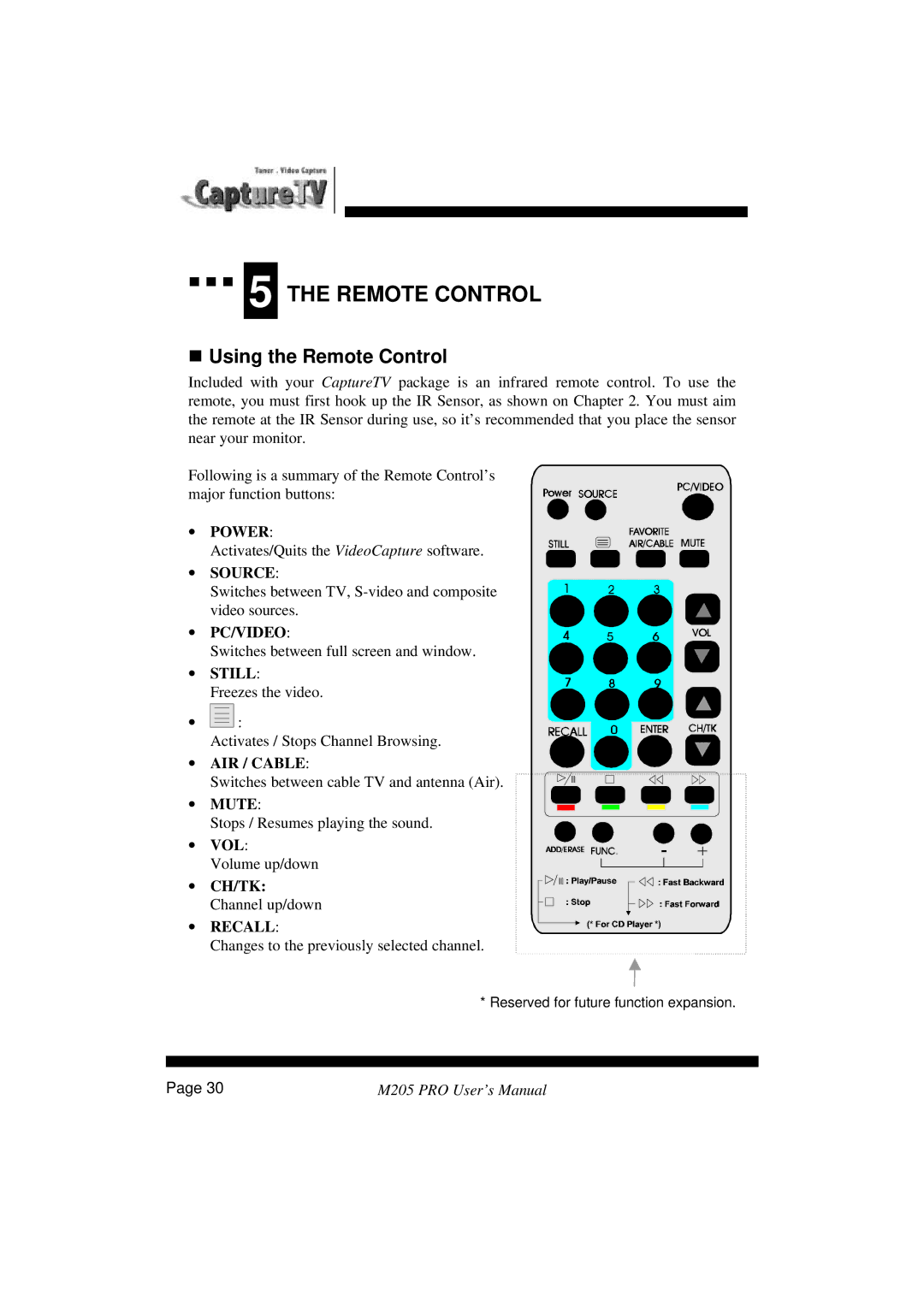 Tekram Technology M205 manual Using the Remote Control 