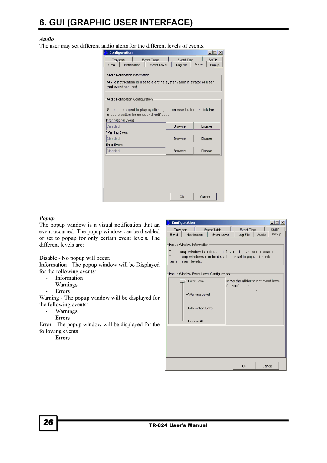 Tekram Technology TR-824 manual Audio, Popup 