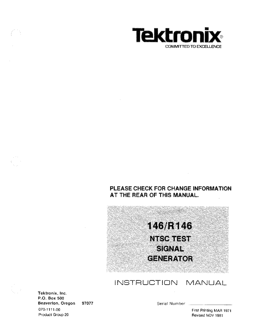 Tektronix 070-1111-00 manual 