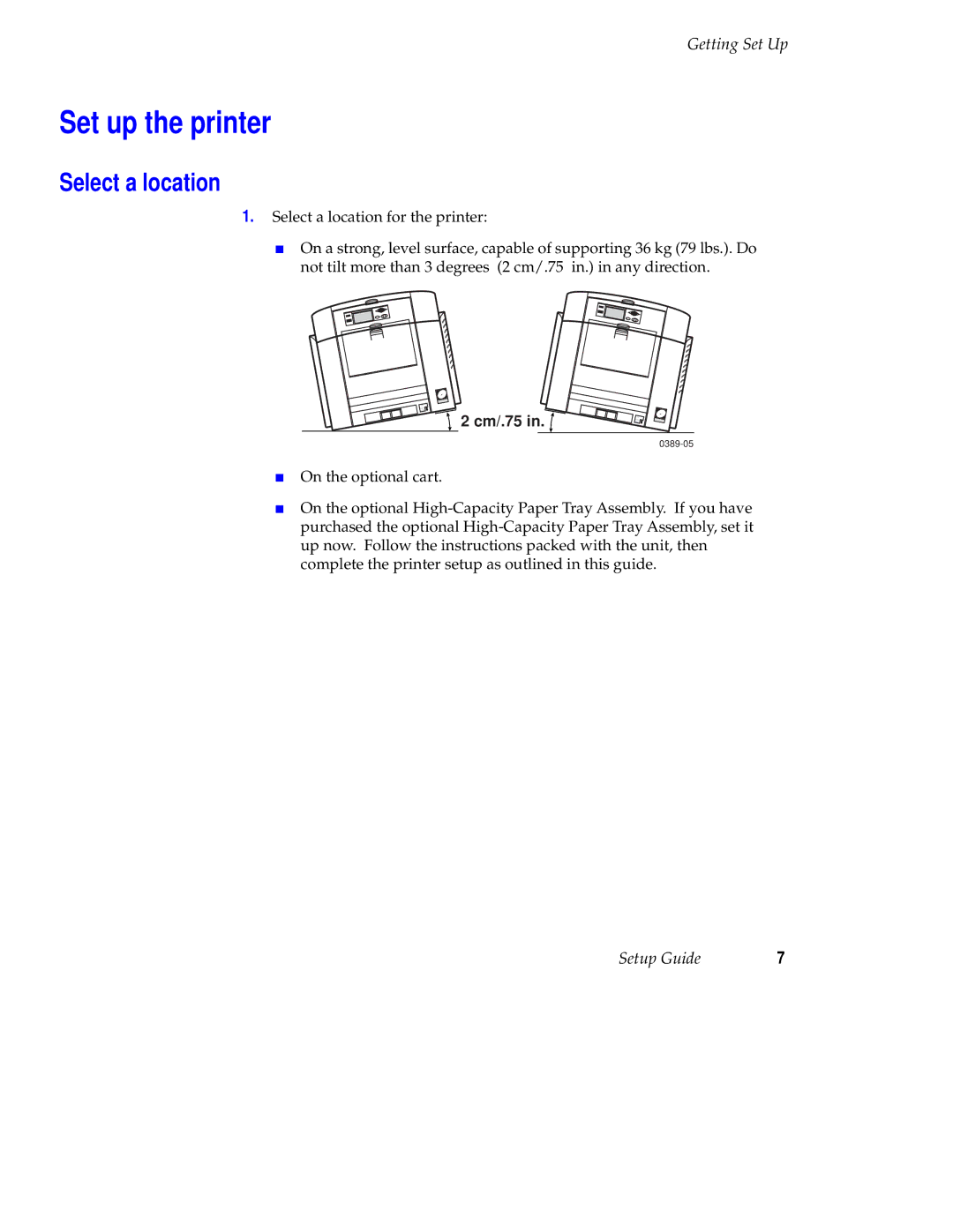 Tektronix 071-0389-00 setup guide Set up the printer, Select a location 