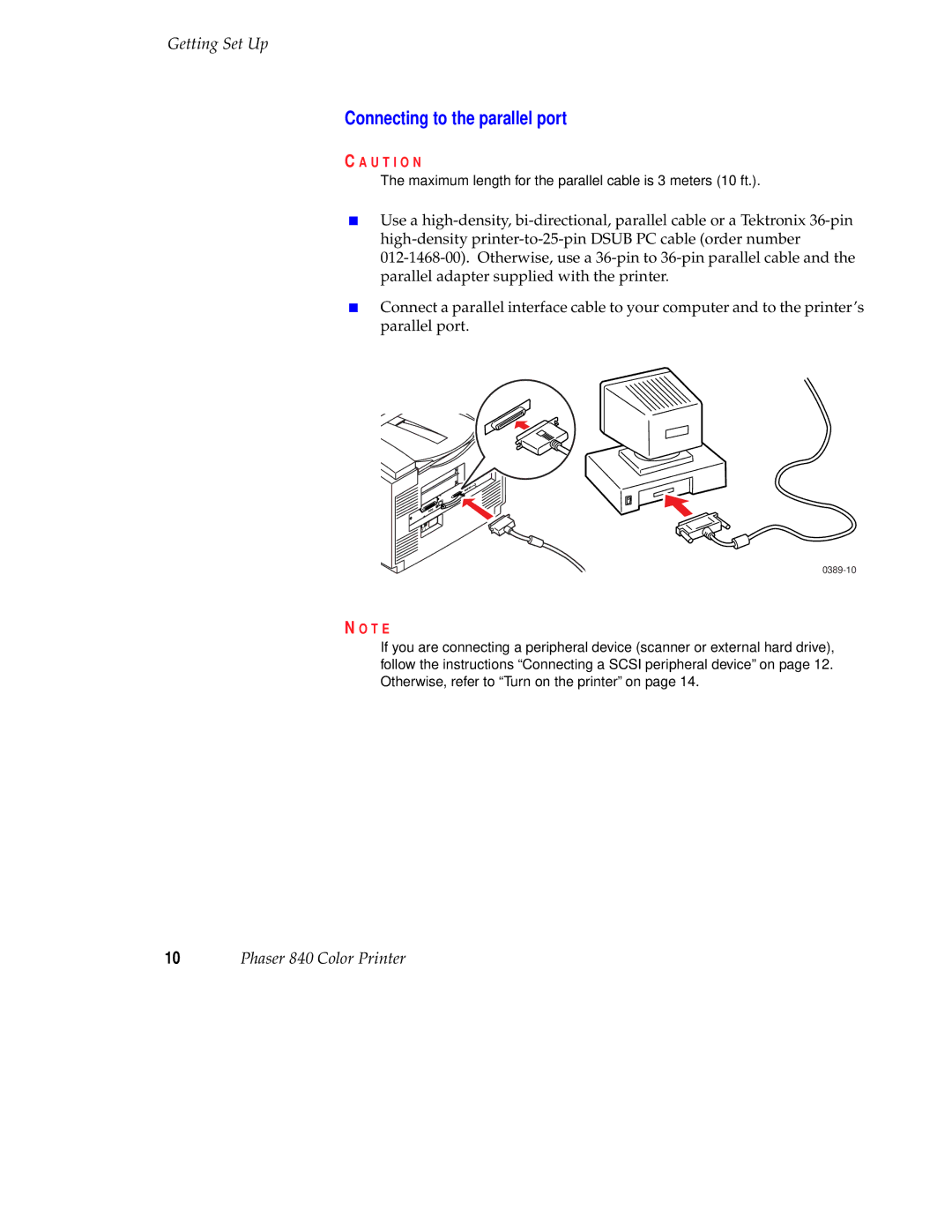 Tektronix 071-0389-00 setup guide Connecting to the parallel port 