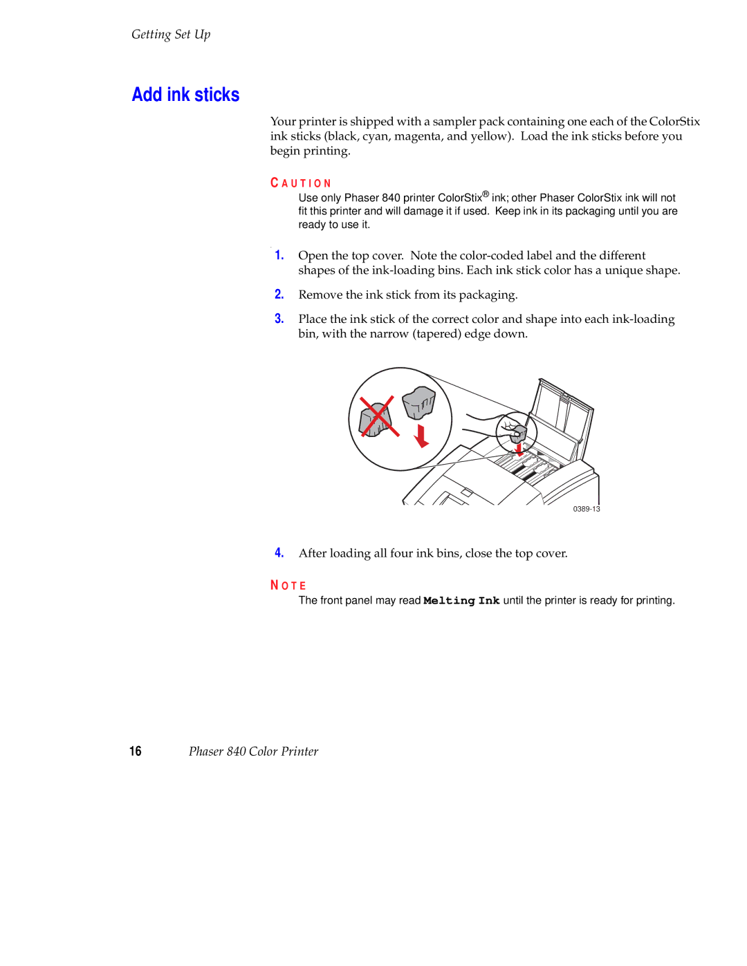 Tektronix 071-0389-00 setup guide Add ink sticks 