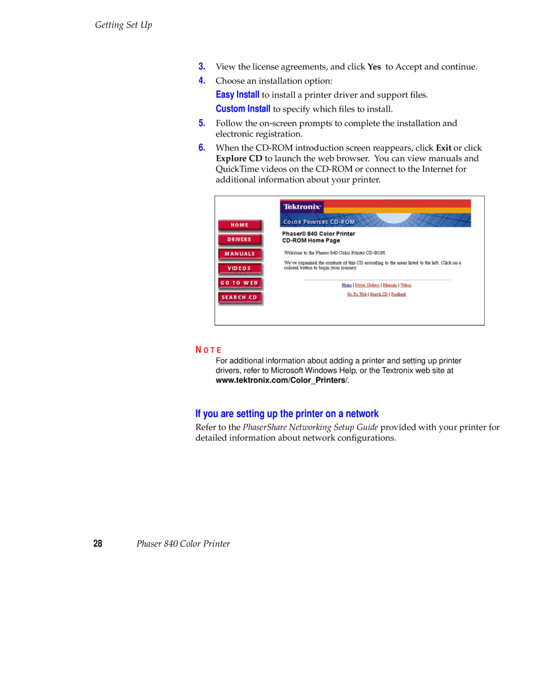 Tektronix 071-0389-00 setup guide If you are setting up the printer on a network 