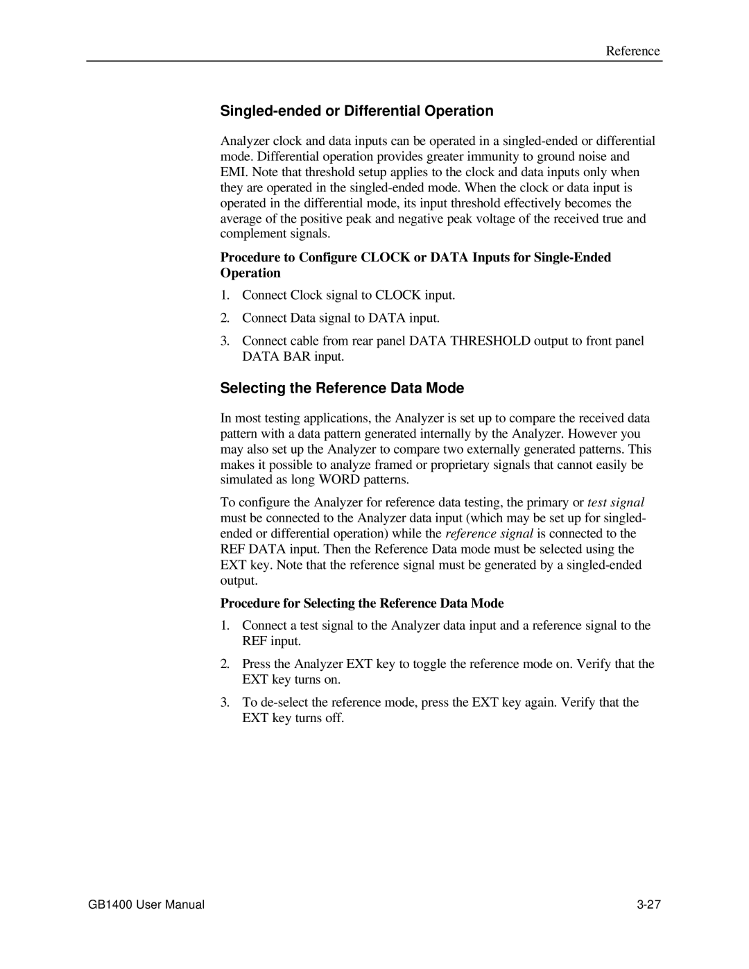 Tektronix 071-0590-00 user manual Singled-ended or Differential Operation, Selecting the Reference Data Mode 