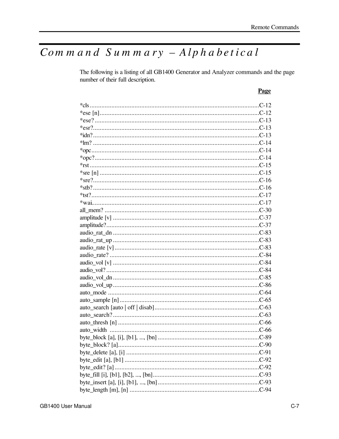 Tektronix 071-0590-00 user manual Command Summary Alphabetical 