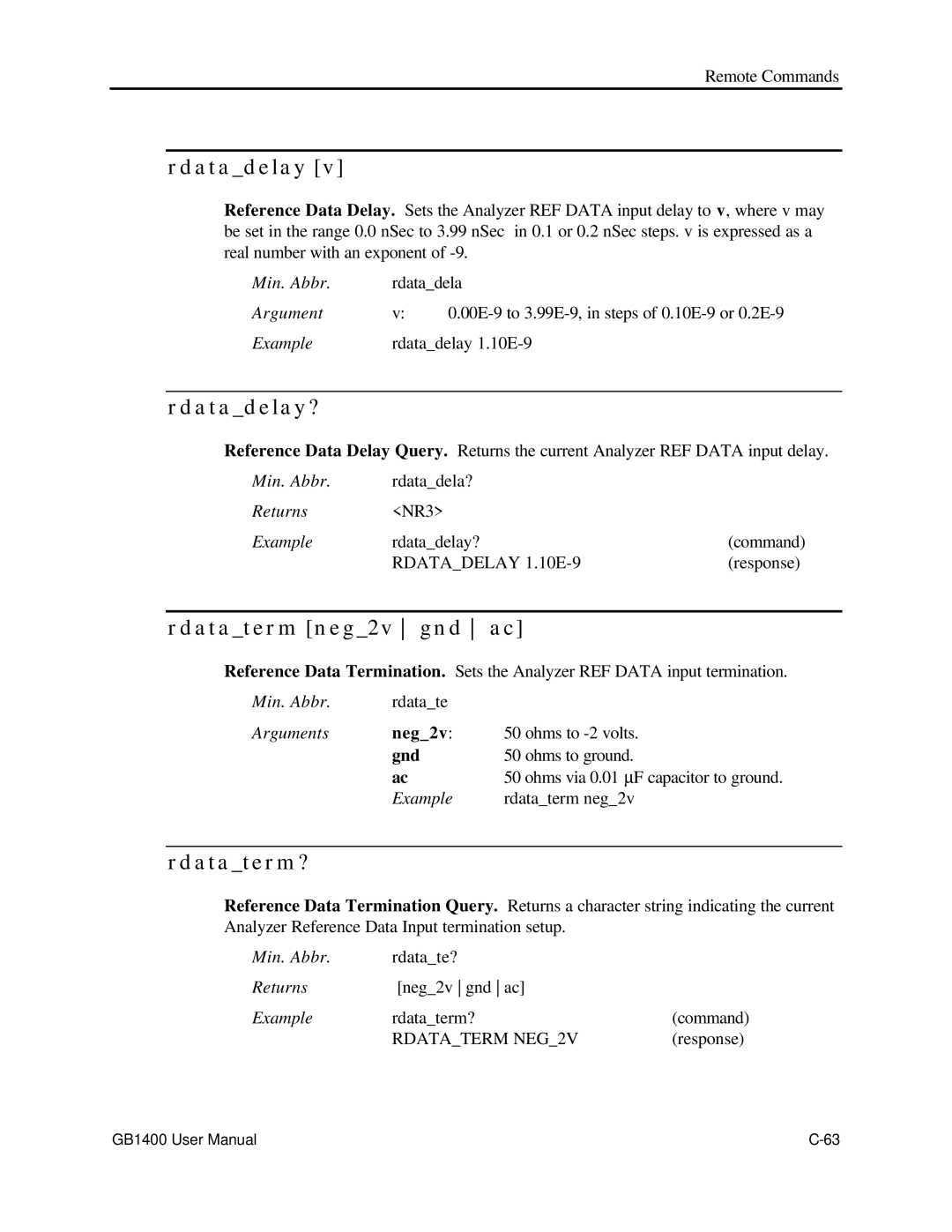 Tektronix 071-0590-00 user manual Rdatadelay?, Rdataterm neg2v gnd ac, Rdataterm? 