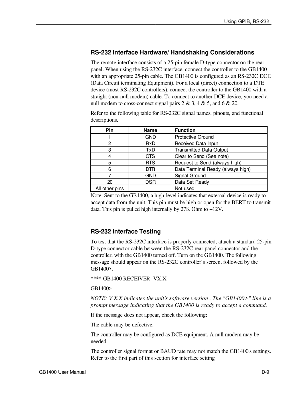 Tektronix 071-0590-00 user manual RS-232 Interface Hardware/ Handshaking Considerations, RS-232 Interface Testing 