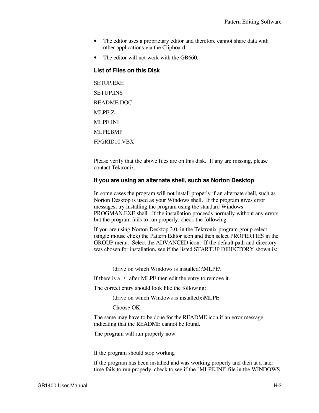 Tektronix 071-0590-00 user manual List of Files on this Disk, If you are using an alternate shell, such as Norton Desktop 