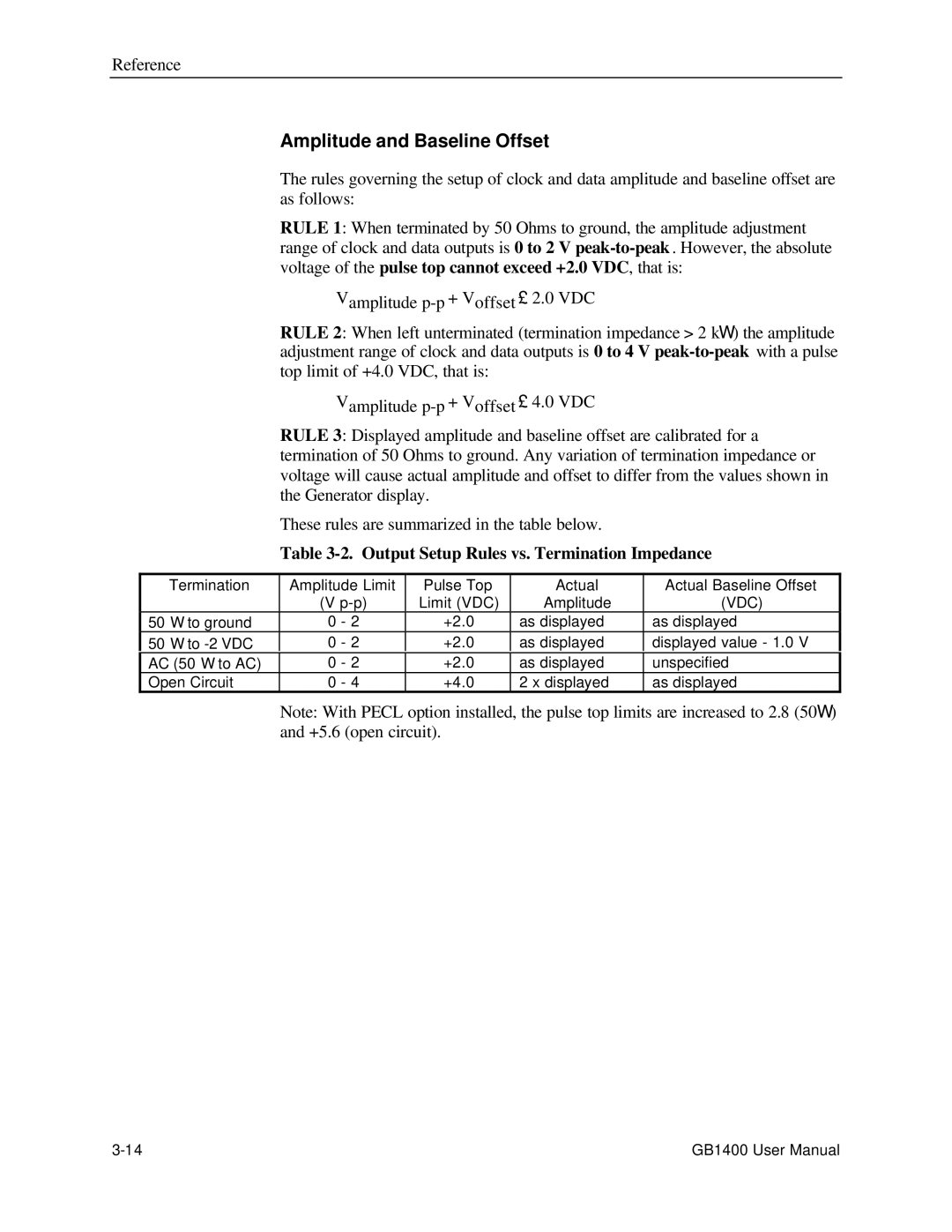 Tektronix 071-0590-00 user manual Amplitude and Baseline Offset, Output Setup Rules vs. Termination Impedance 