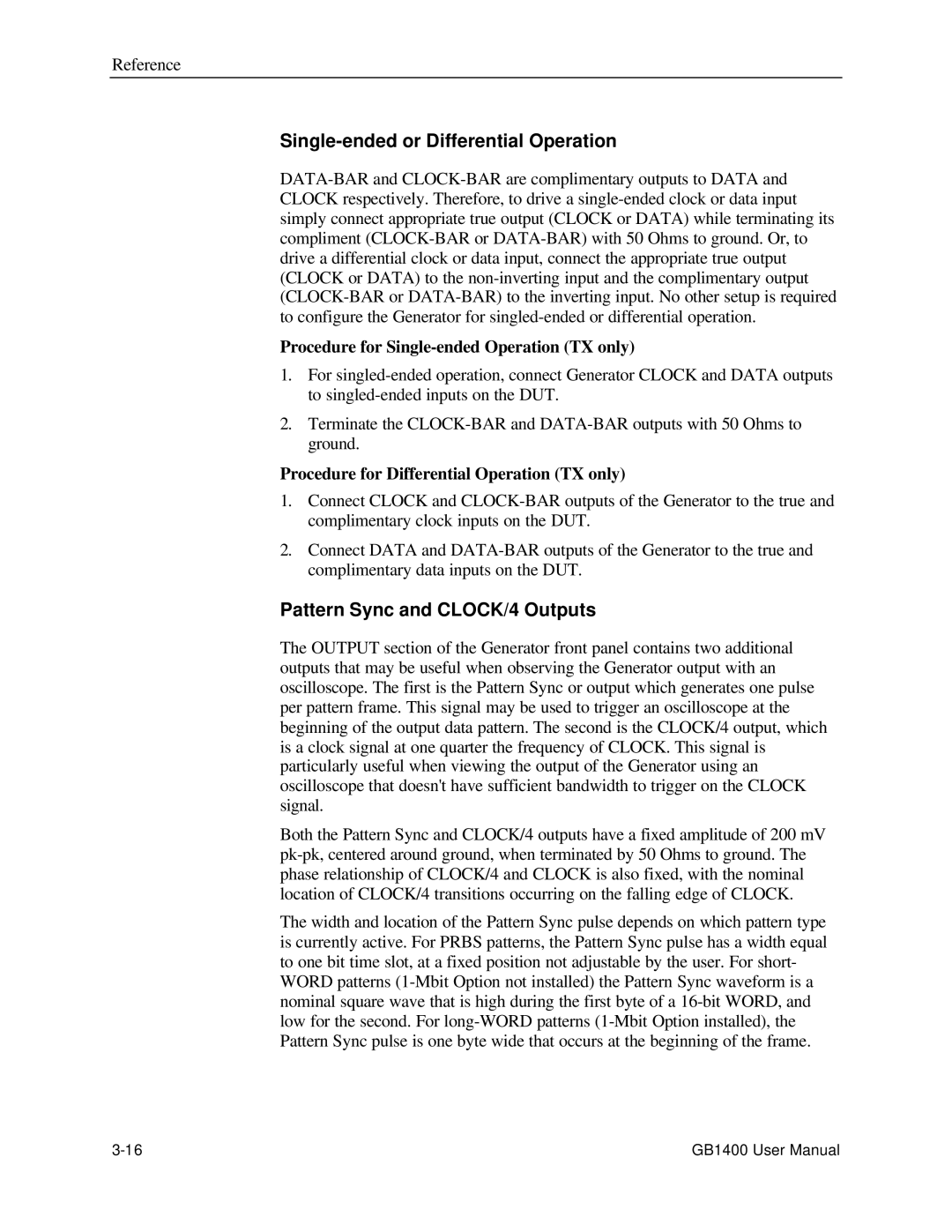 Tektronix 071-0590-00 user manual Single-ended or Differential Operation, Pattern Sync and CLOCK/4 Outputs 