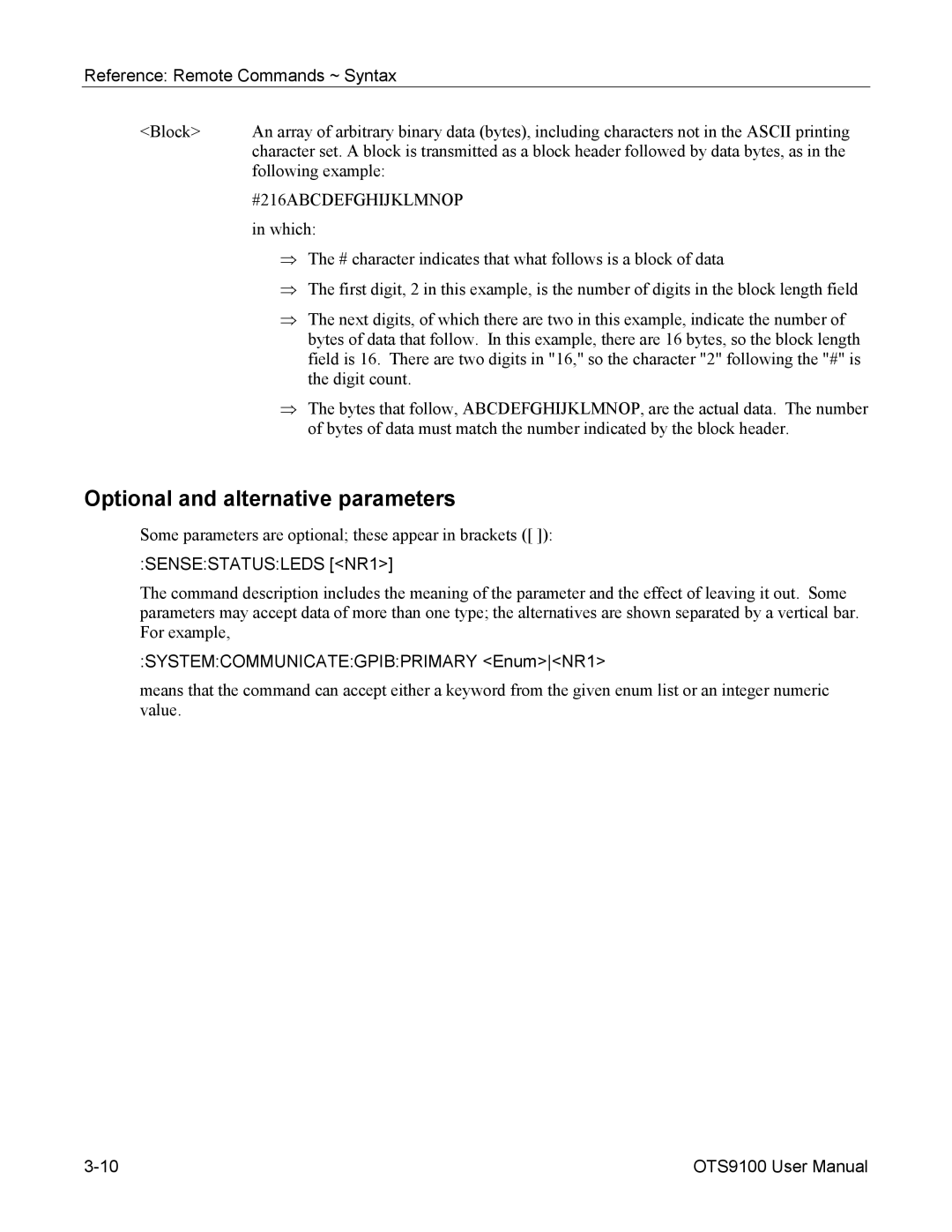 Tektronix 071-0855-05 user manual Optional and alternative parameters, #216ABCDEFGHIJKLMNOP 