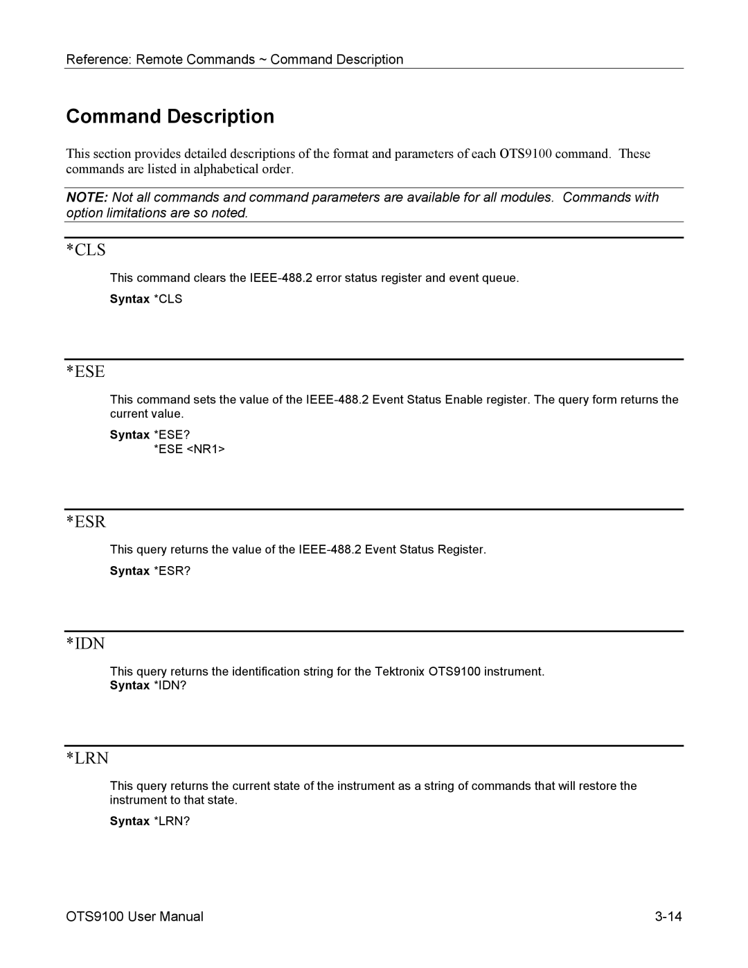 Tektronix 071-0855-05 user manual Command Description, Ese 