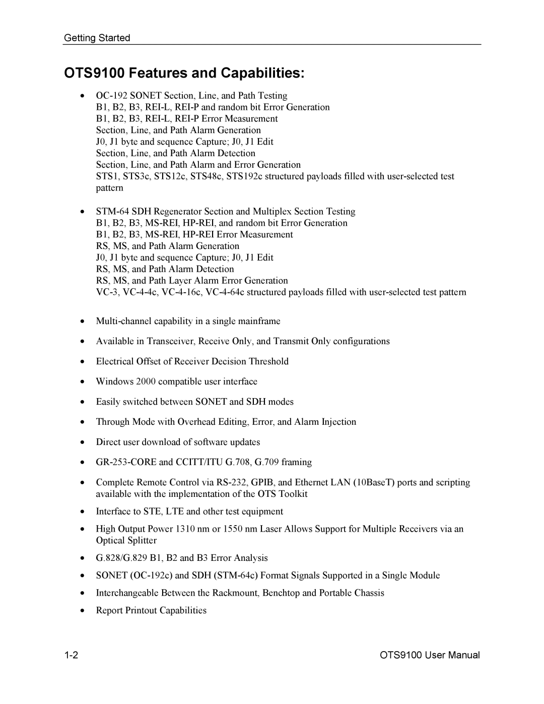 Tektronix 071-0855-05 user manual OTS9100 Features and Capabilities 