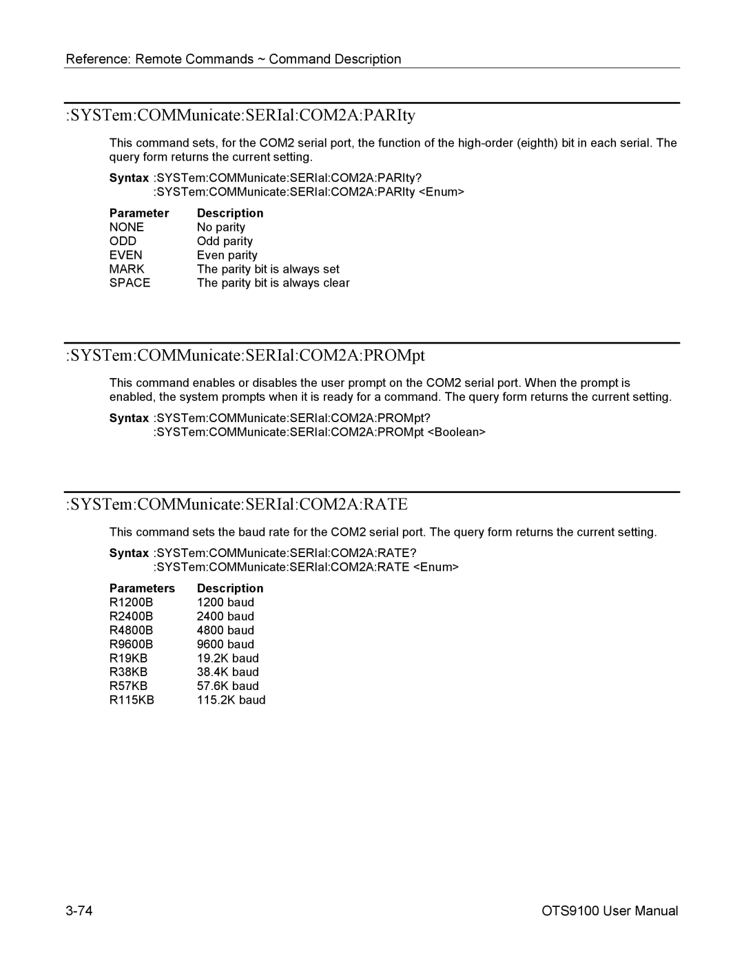 Tektronix 071-0855-05 user manual SYSTemCOMMunicateSERIalCOM2APARIty, SYSTemCOMMunicateSERIalCOM2APROMpt 