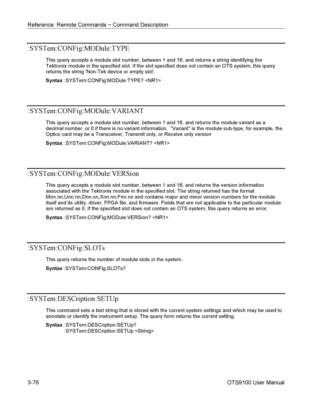 Tektronix 071-0855-05 SYSTemCONFigMODuleTYPE, SYSTemCONFigMODuleVARIANT, SYSTemCONFigMODuleVERSion, SYSTemCONFigSLOTs 