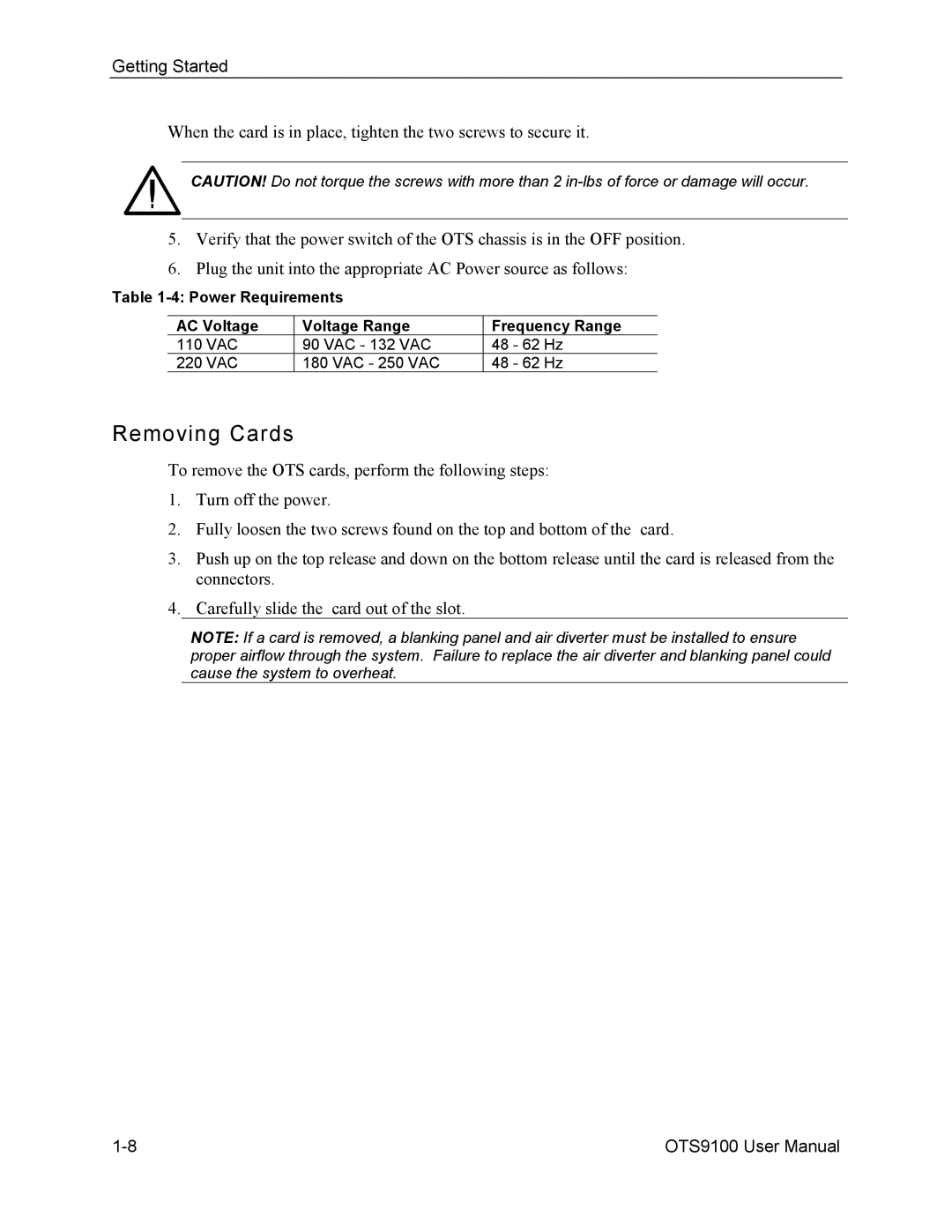 Tektronix 071-0855-05 user manual Removing Cards 