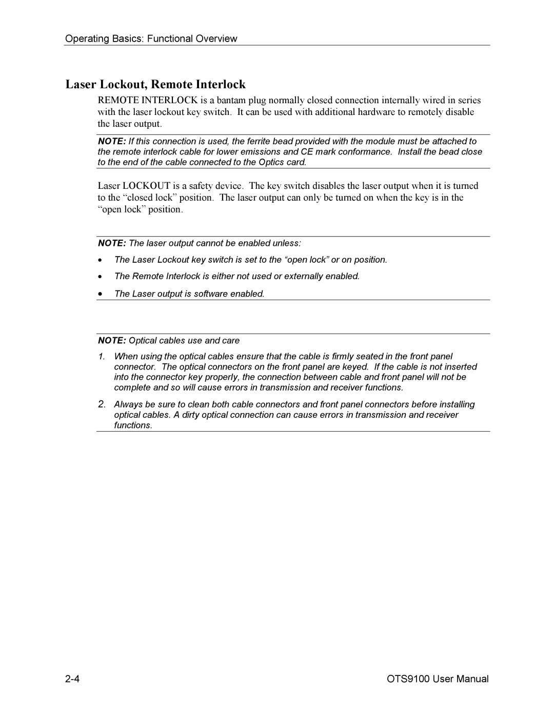 Tektronix 071-0855-05 user manual Laser Lockout, Remote Interlock 