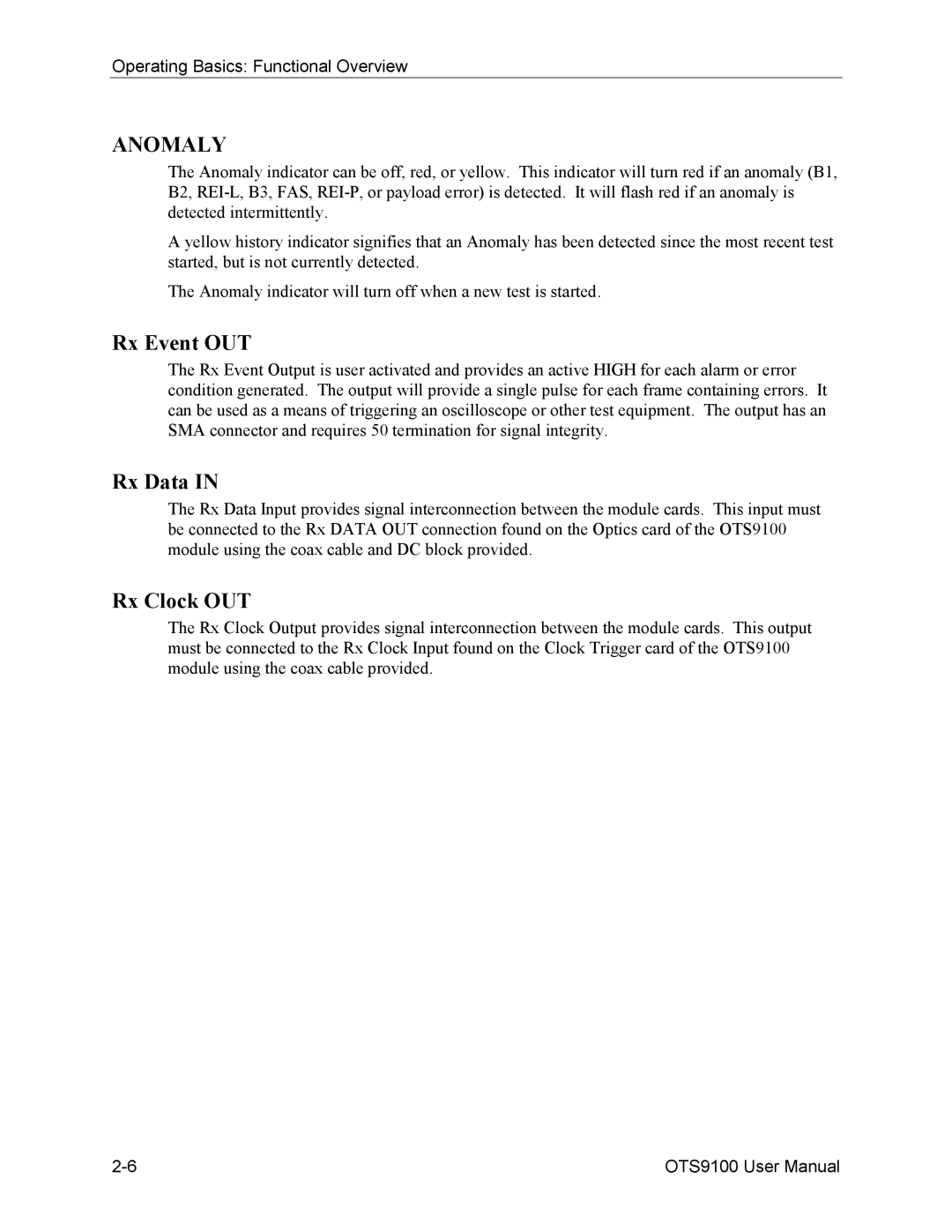 Tektronix 071-0855-05 user manual Rx Event OUT, Rx Data, Rx Clock OUT 