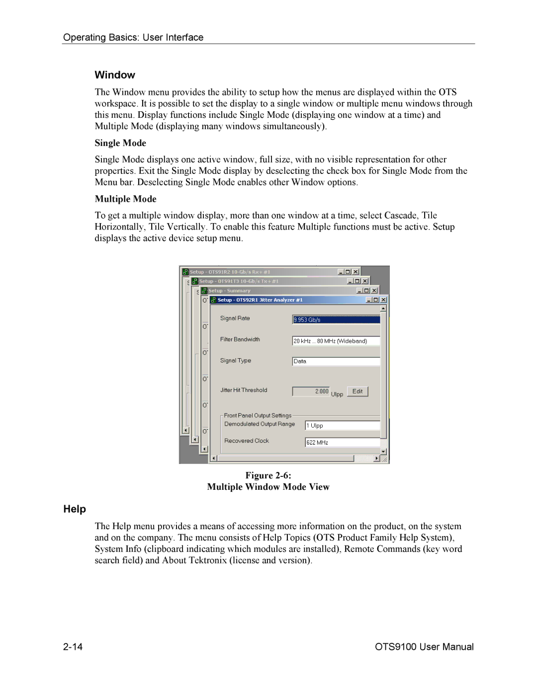 Tektronix 071-0855-05 user manual Help, Single Mode, Multiple Mode, Multiple Window Mode View 