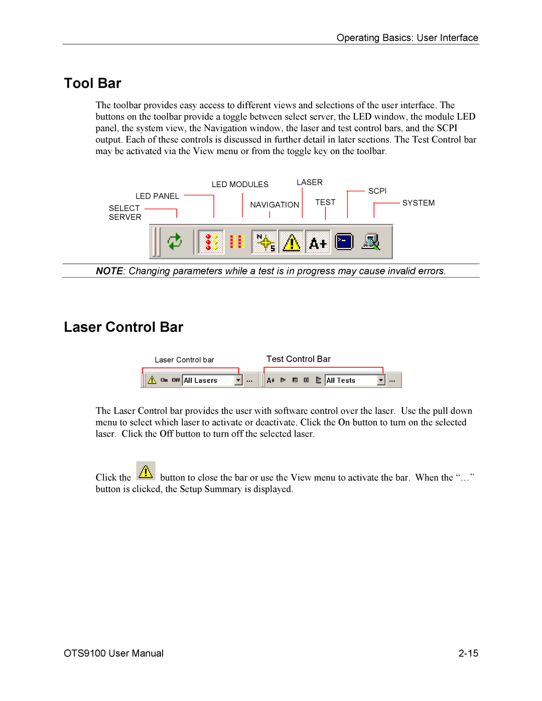 Tektronix 071-0855-05 user manual Tool Bar, Laser Control Bar 