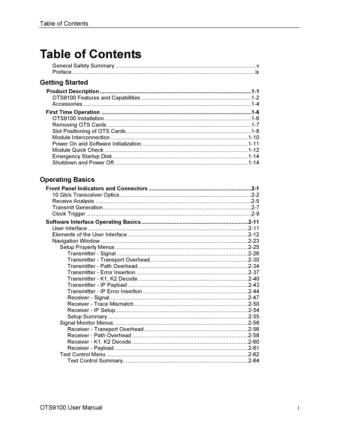 Tektronix 071-0855-05 user manual Table of Contents 