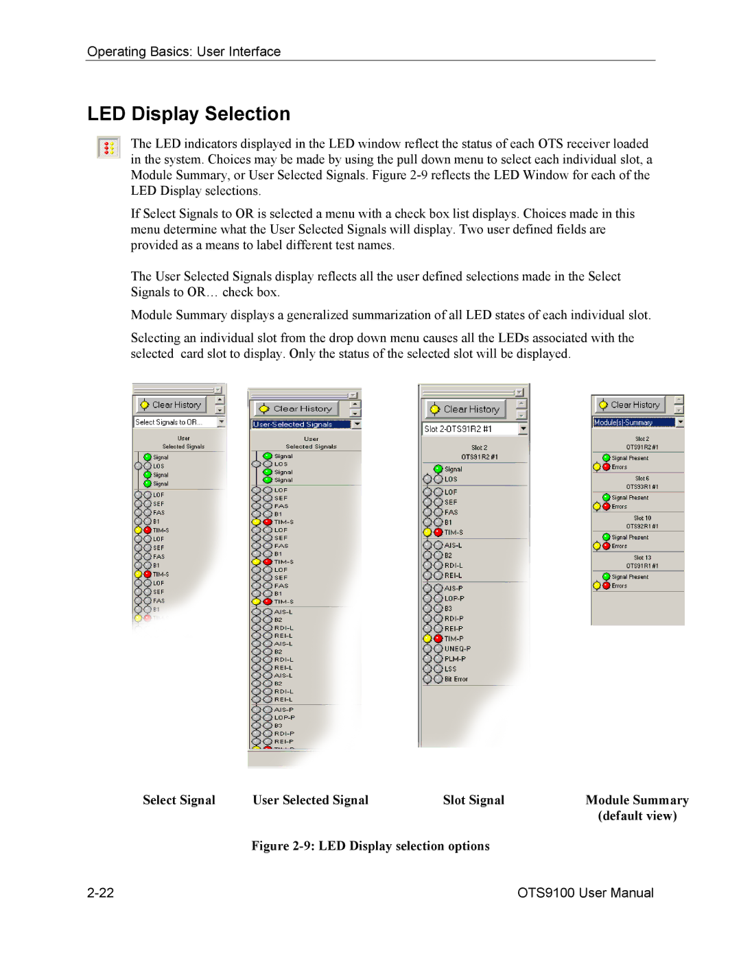 Tektronix 071-0855-05 user manual LED Display Selection, Select Signal User Selected Signal Slot Signal 