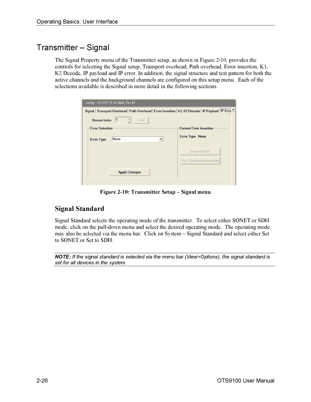 Tektronix 071-0855-05 user manual Signal Standard, Transmitter Setup Signal menu 