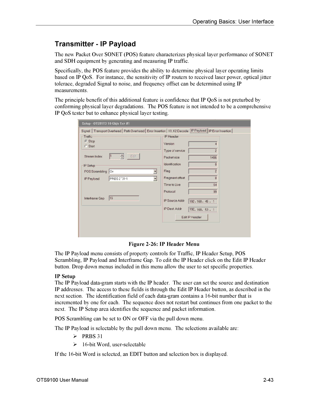 Tektronix 071-0855-05 user manual Transmitter IP Payload, IP Setup 