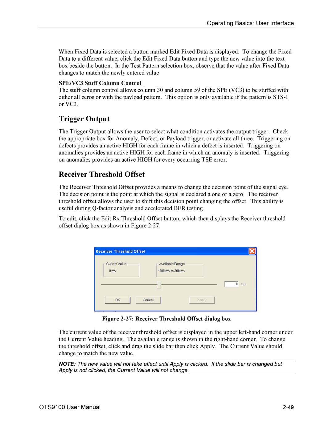 Tektronix 071-0855-05 user manual Receiver Threshold Offset dialog box 