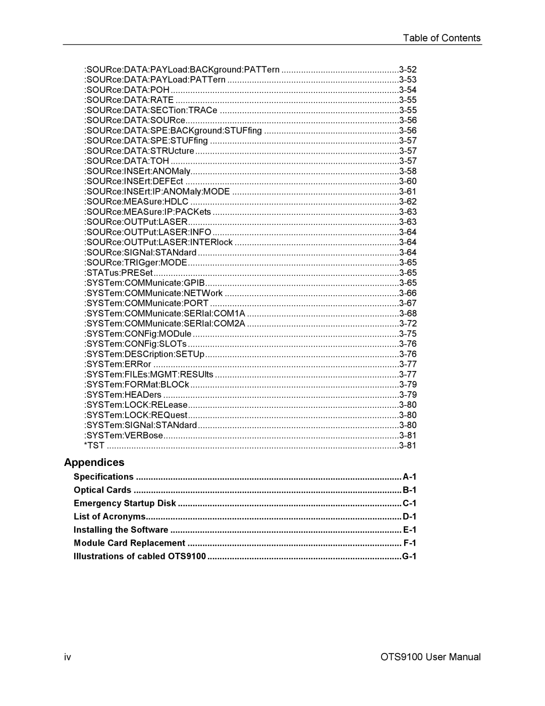 Tektronix 071-0855-05 user manual Appendices, SOURceDATAPAYLoadBACKgroundPATTern 