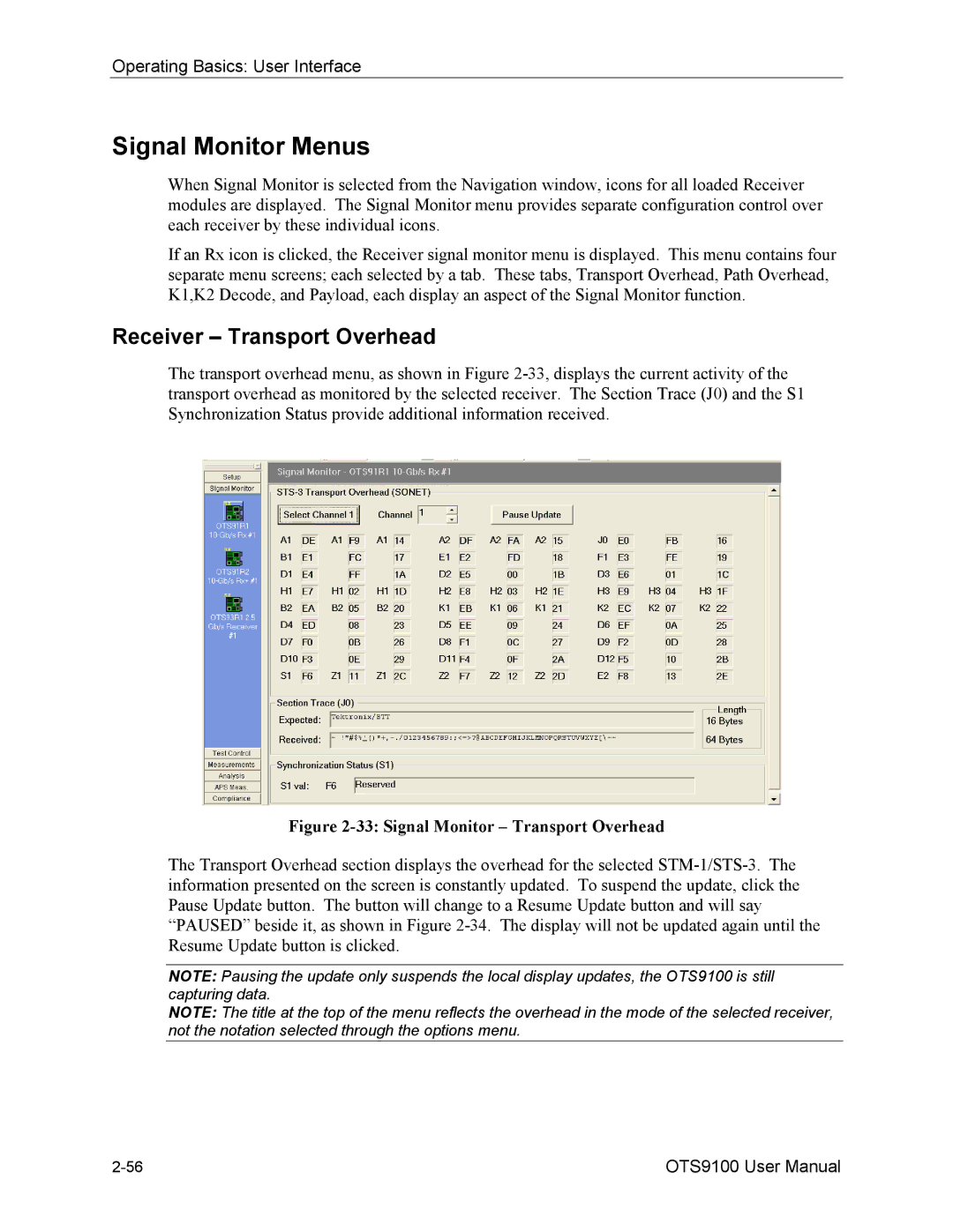 Tektronix 071-0855-05 user manual Signal Monitor Menus, Receiver Transport Overhead 