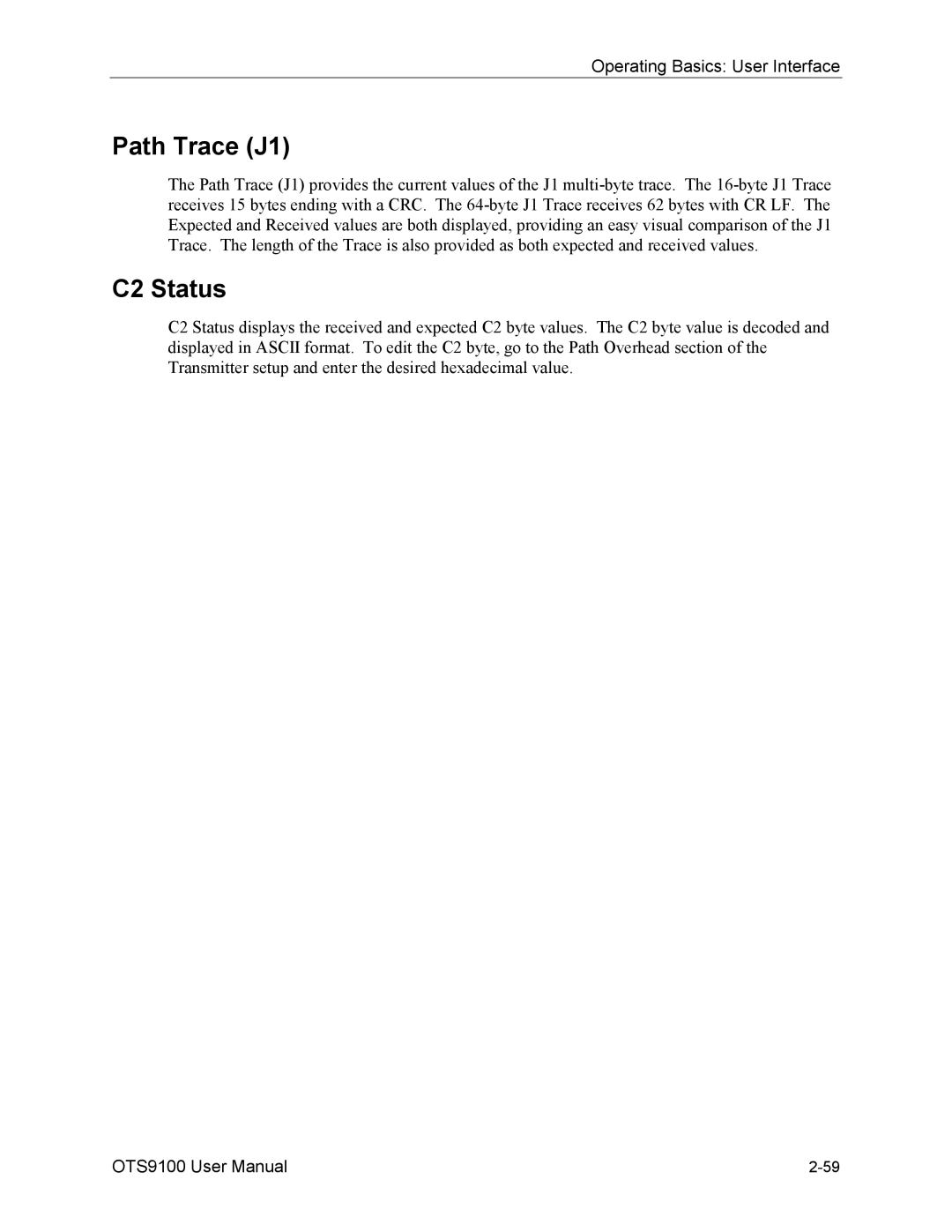 Tektronix 071-0855-05 user manual Path Trace J1, C2 Status 