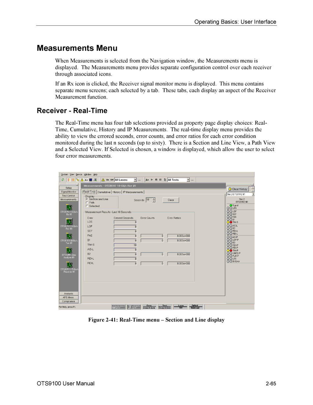 Tektronix 071-0855-05 user manual Measurements Menu, Receiver Real-Time 