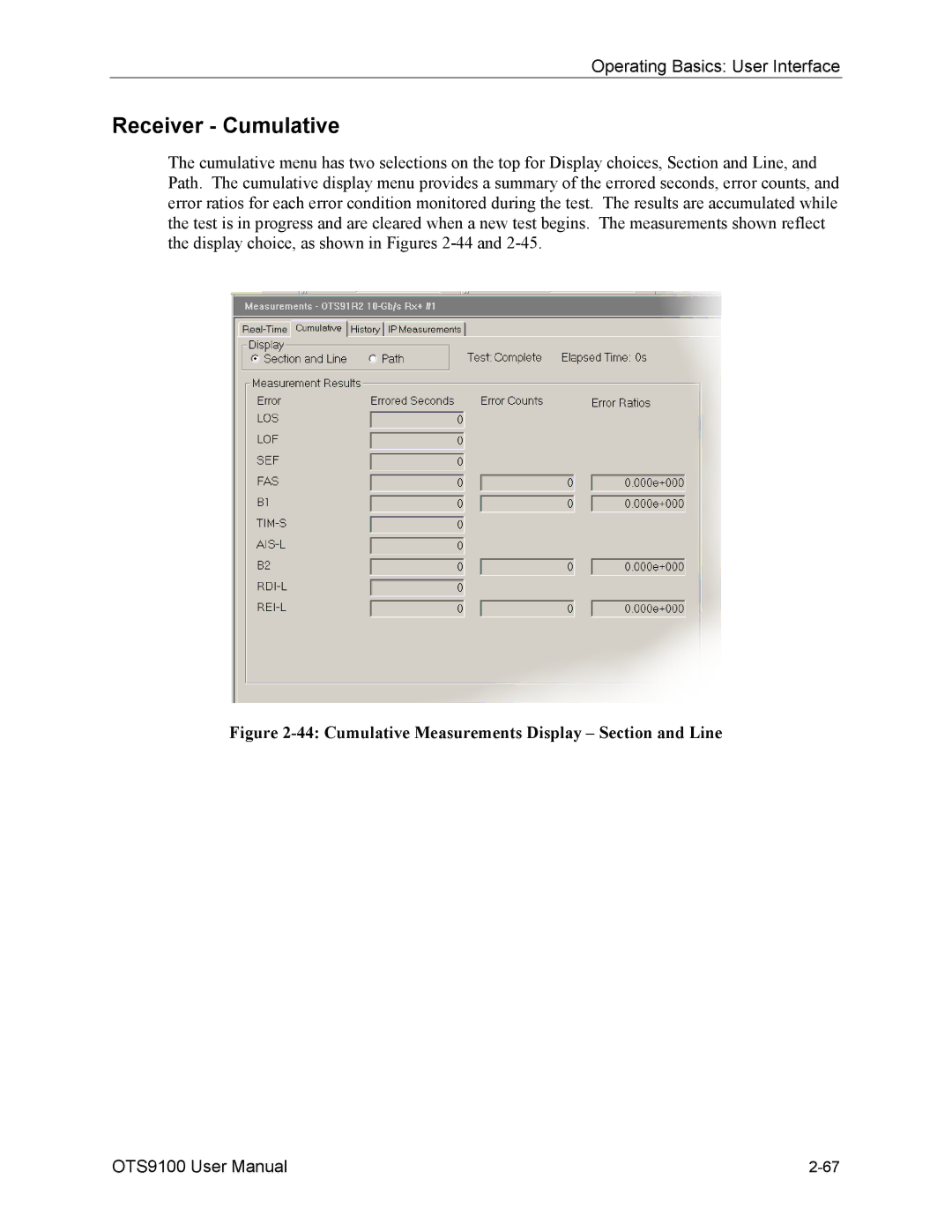 Tektronix 071-0855-05 user manual Receiver Cumulative, Cumulative Measurements Display Section and Line 