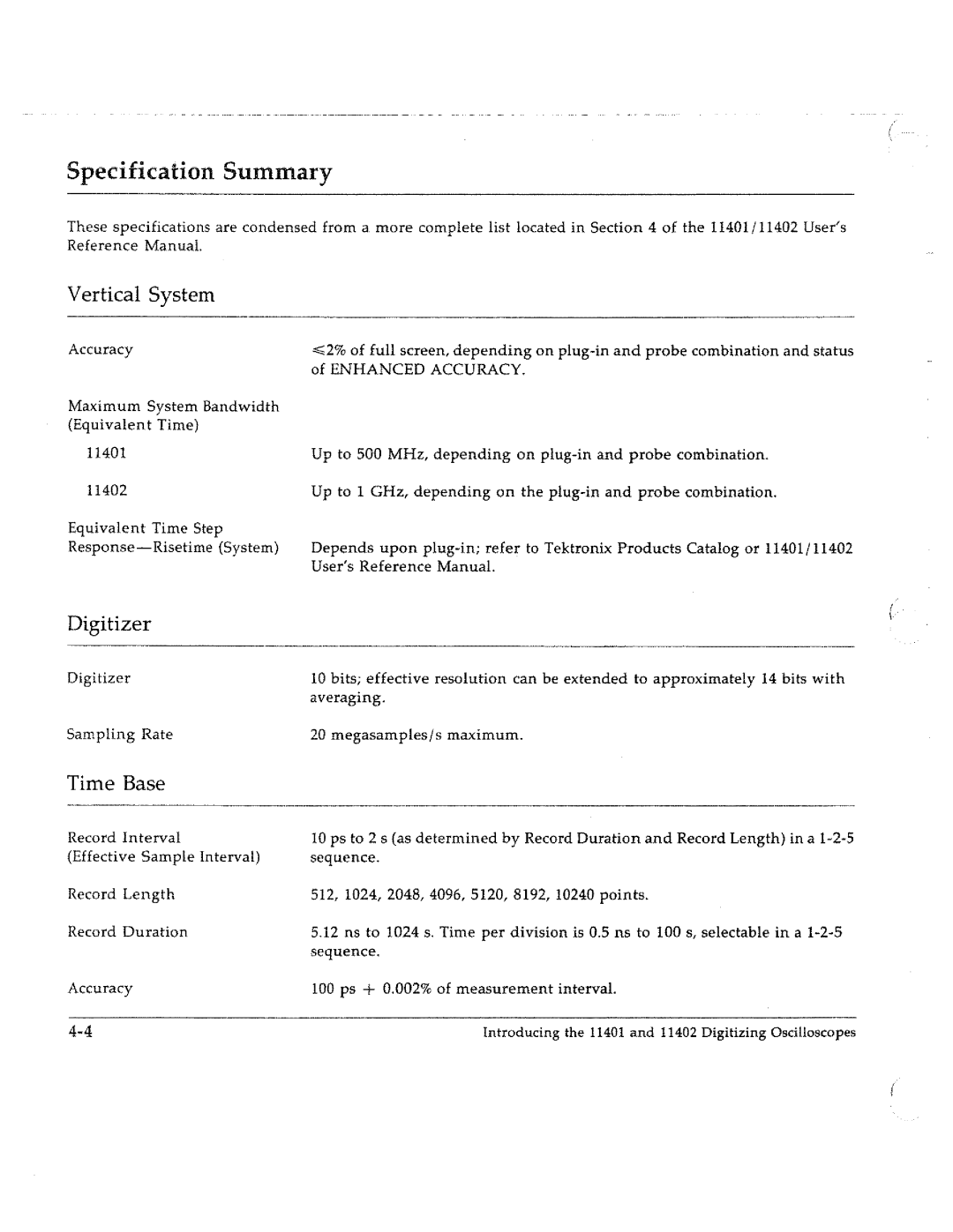 Tektronix 11401, 11402 manual 