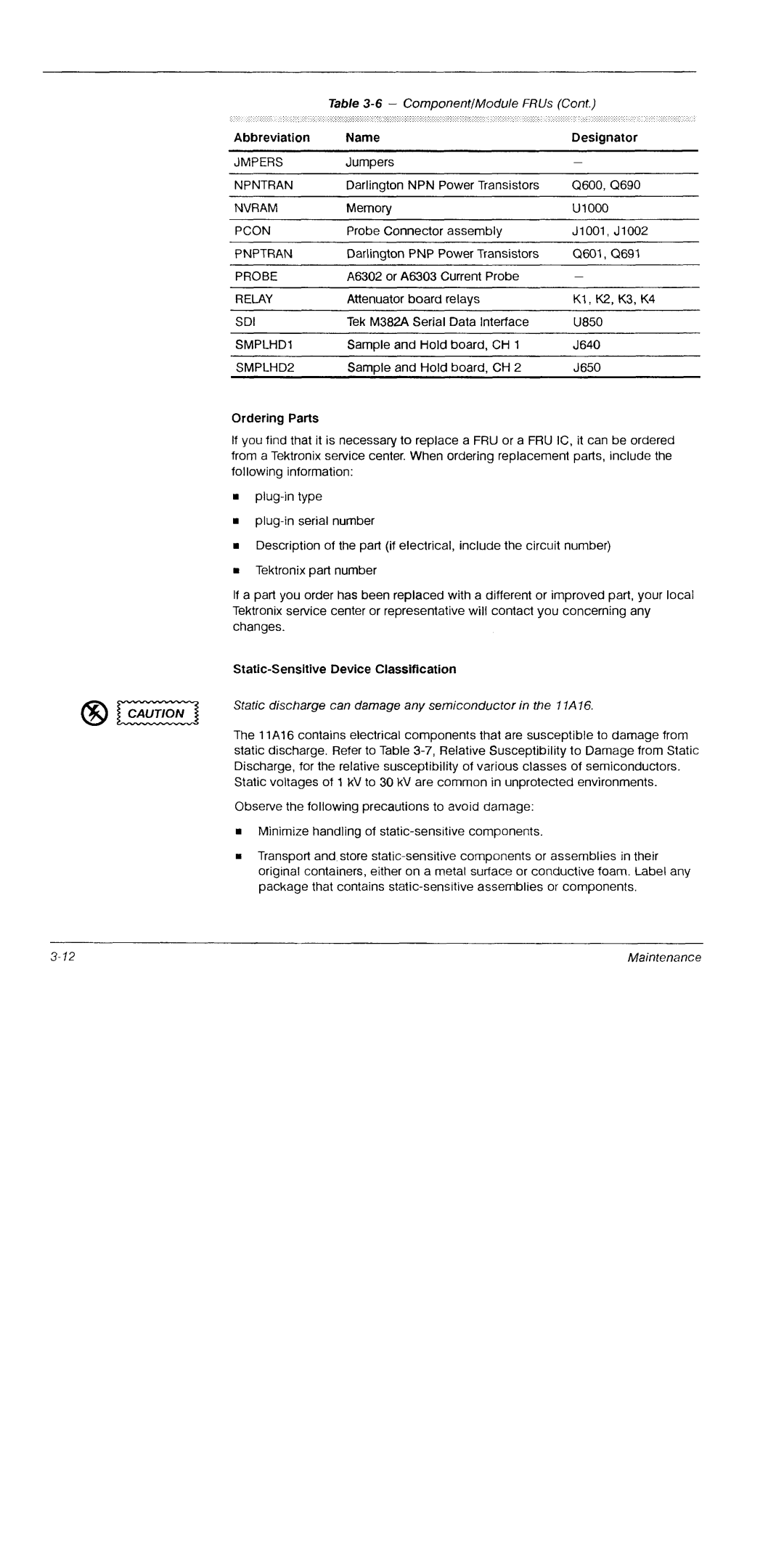 Tektronix 11A16 manual 