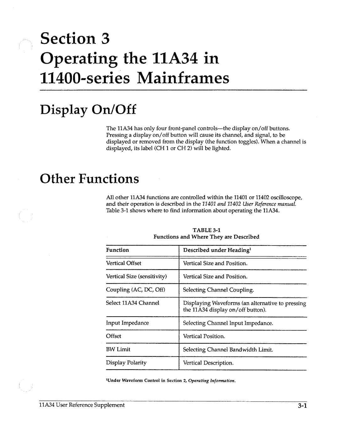 Tektronix 11A34 manual 