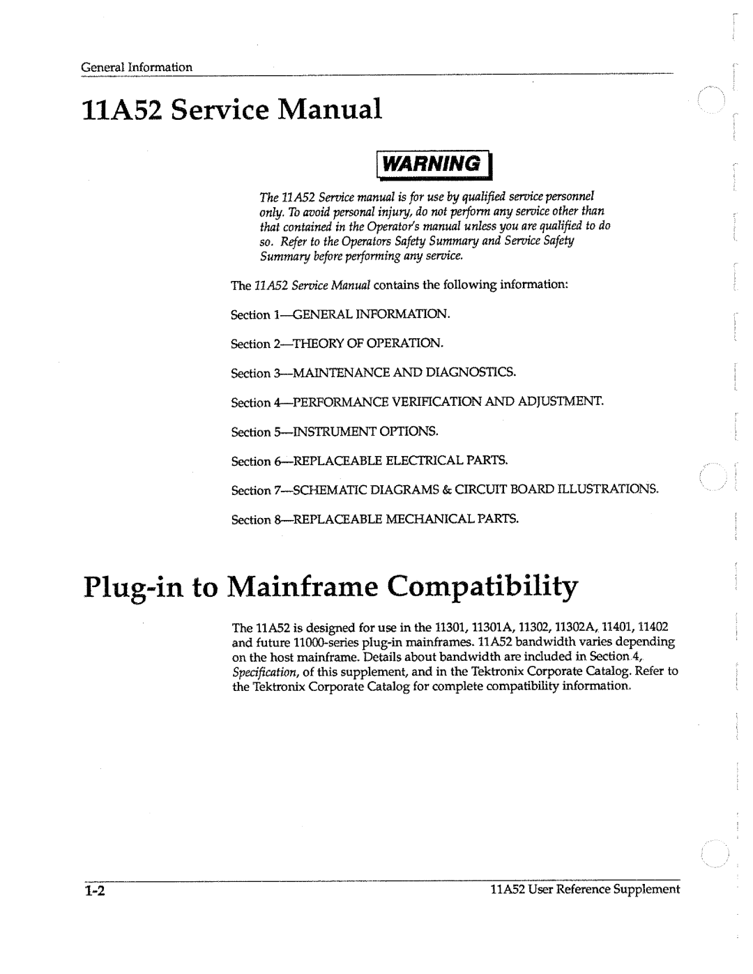 Tektronix 11A52 manual 