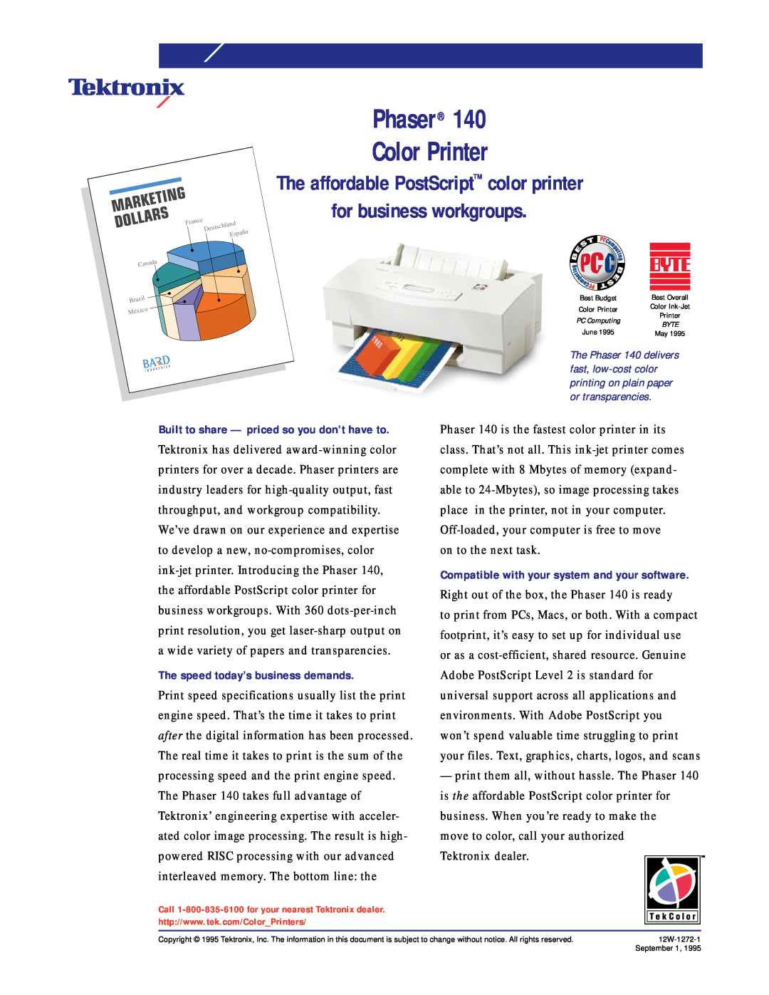 Tektronix 140 specifications Phaser Color Printer, Built to share - priced so you don’t have to 