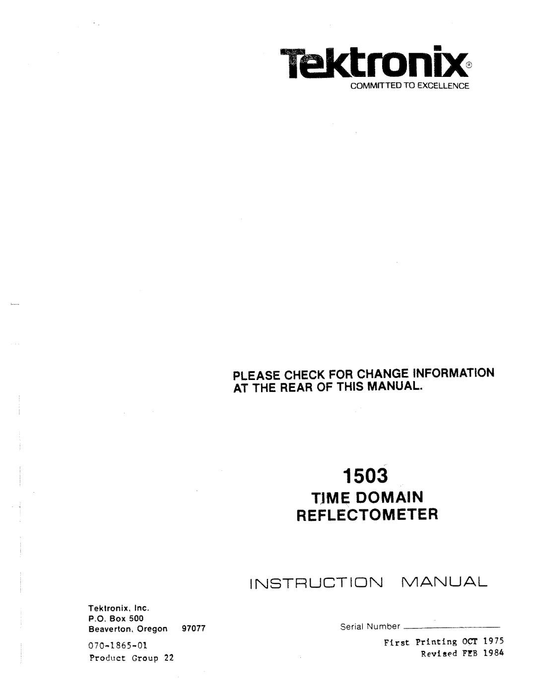 Tektronix 1503 manual 