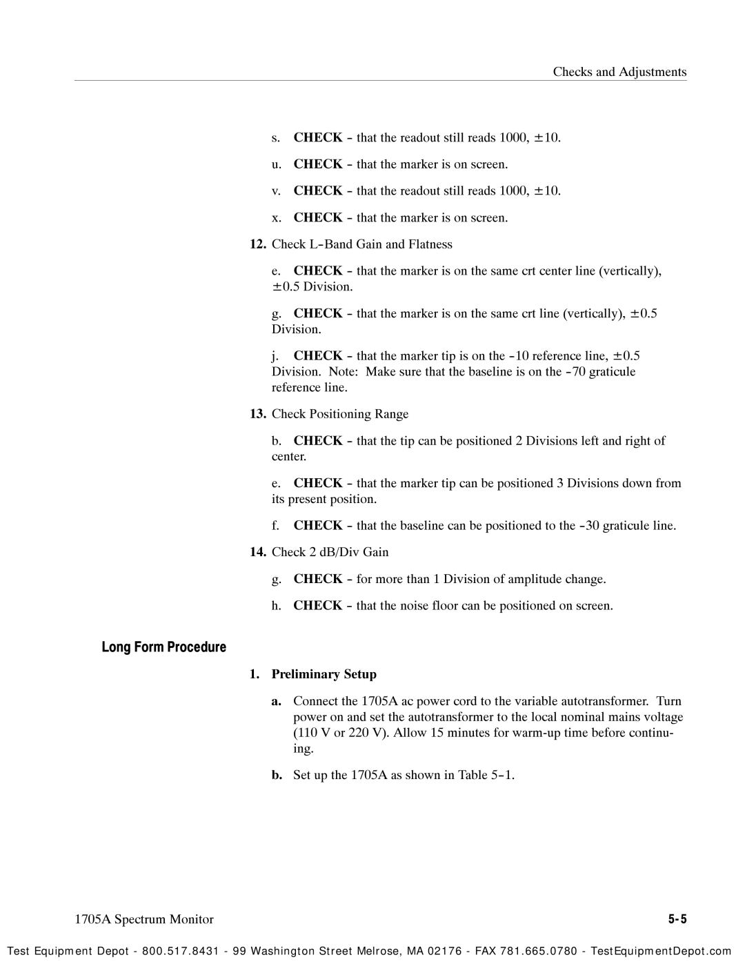 Tektronix 1705A instruction manual Long Form Procedure 