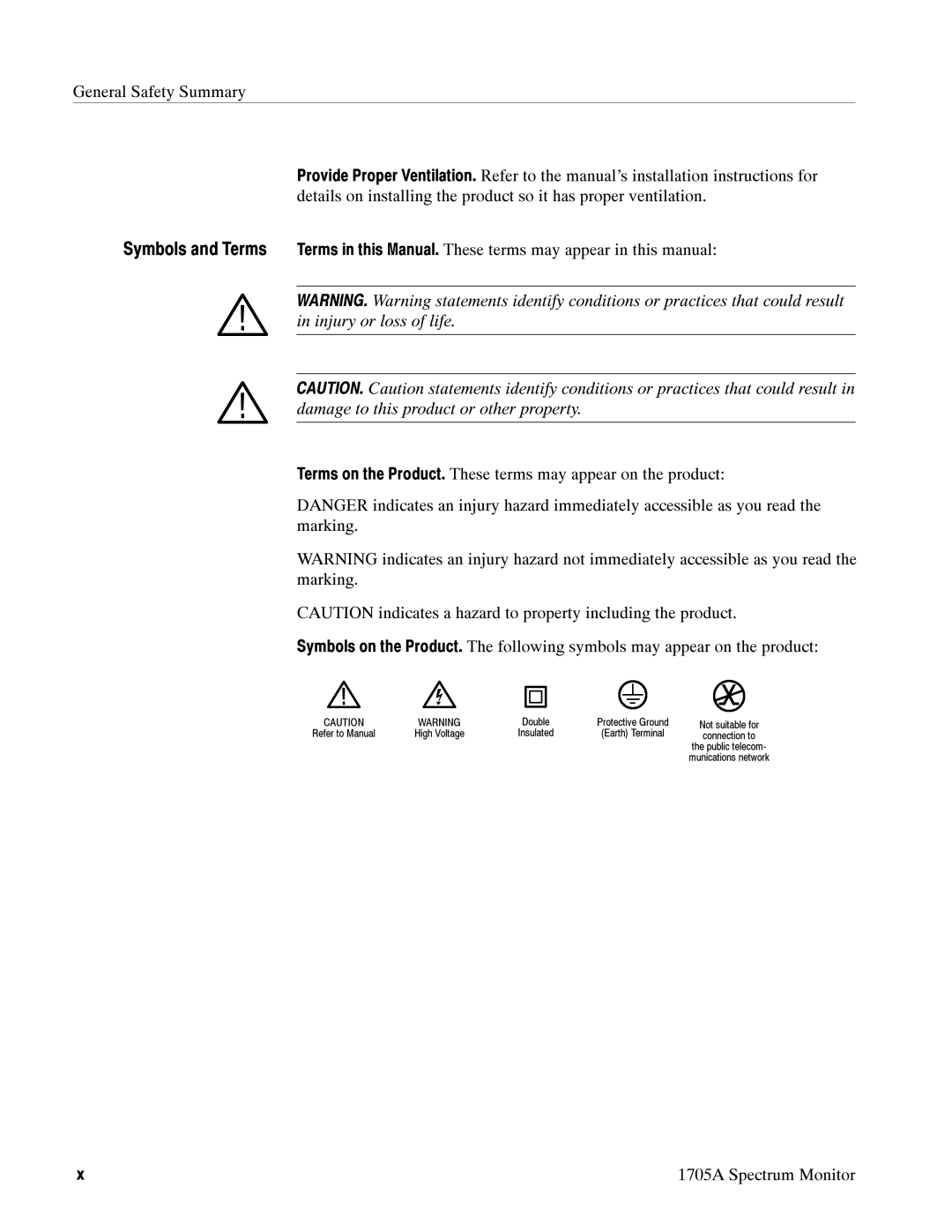 Tektronix 1705A instruction manual General Safety Summary 