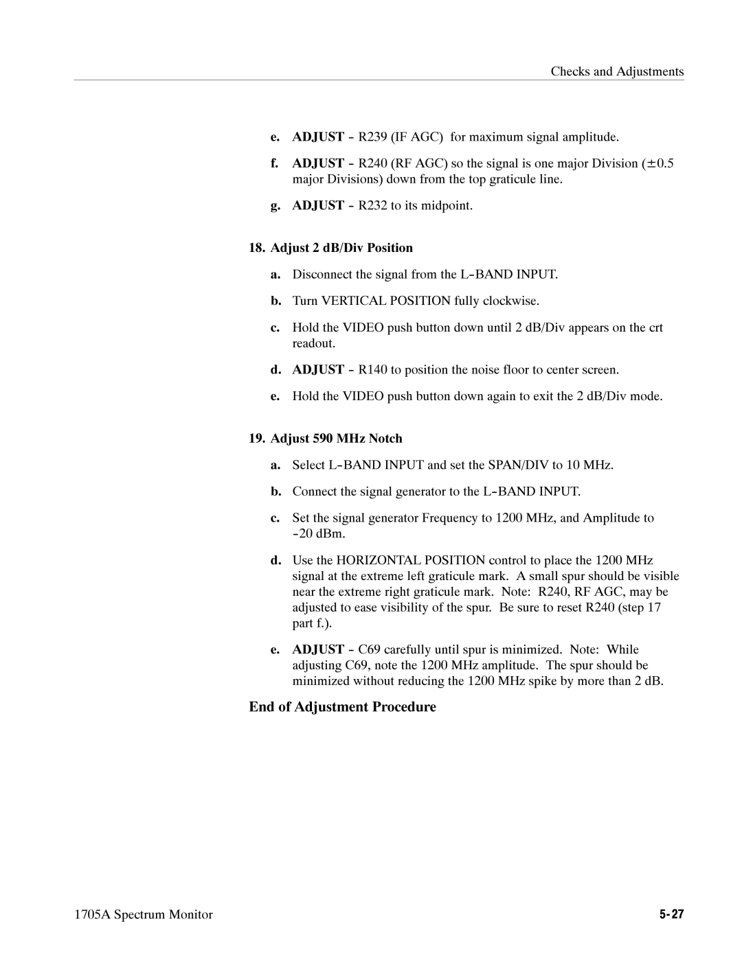 Tektronix 1705A instruction manual End of Adjustment Procedure 