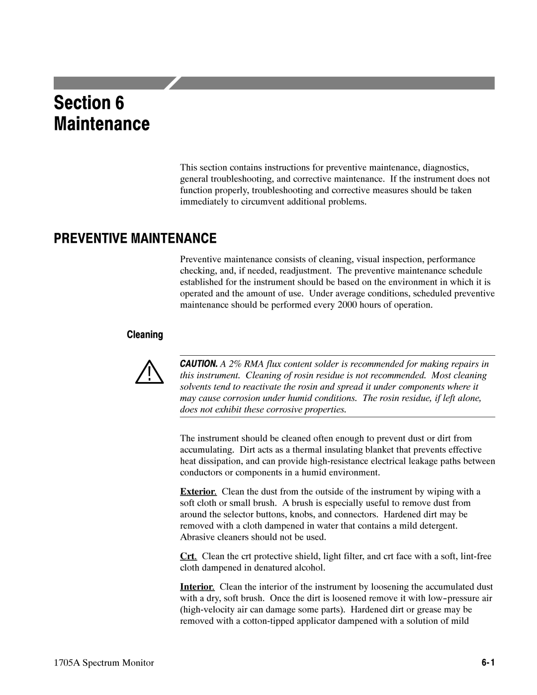 Tektronix 1705A instruction manual Section Maintenance, Cleaning 