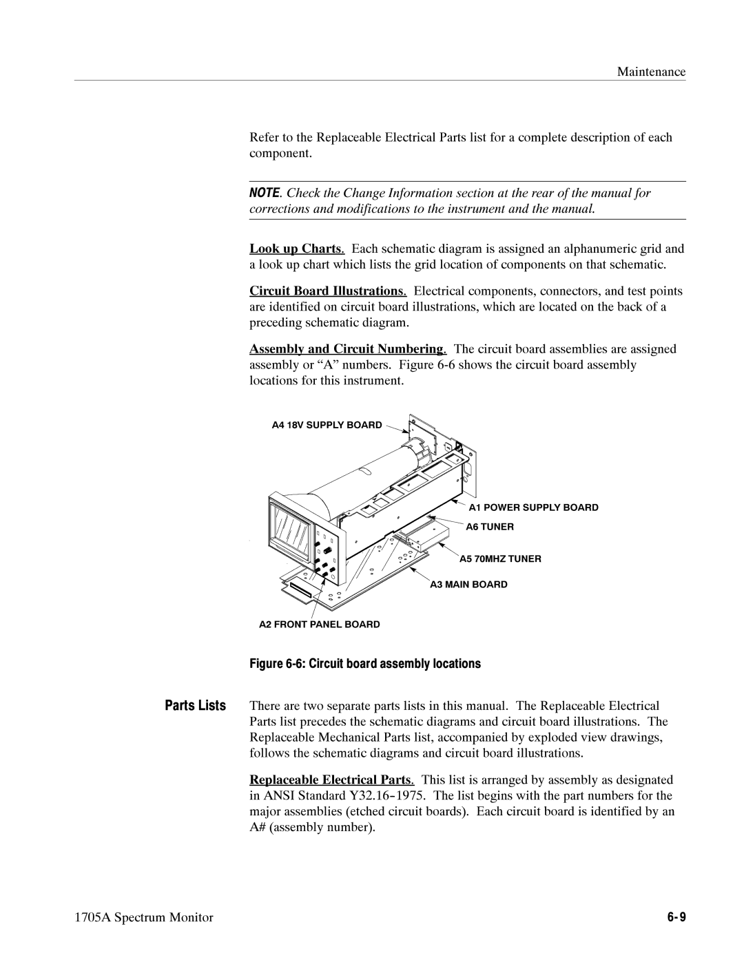 Tektronix 1705A instruction manual Circuit board assembly locations 