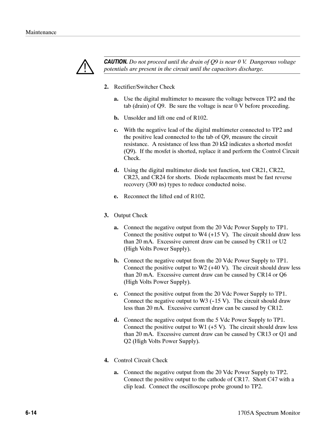 Tektronix 1705A instruction manual Maintenance Rectifier/Switcher Check 