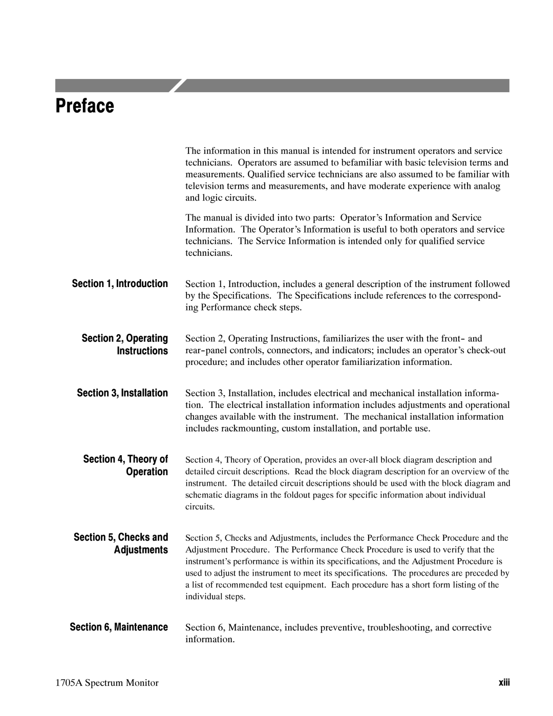 Tektronix 1705A instruction manual Preface, Introduction, Installation 